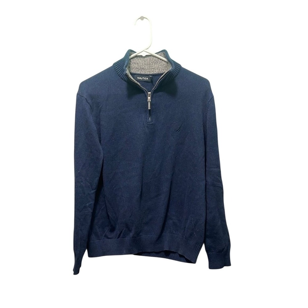 Nautica Mens Navy Blue Quarter Zip Vintage Mock Neck Knit Sweater